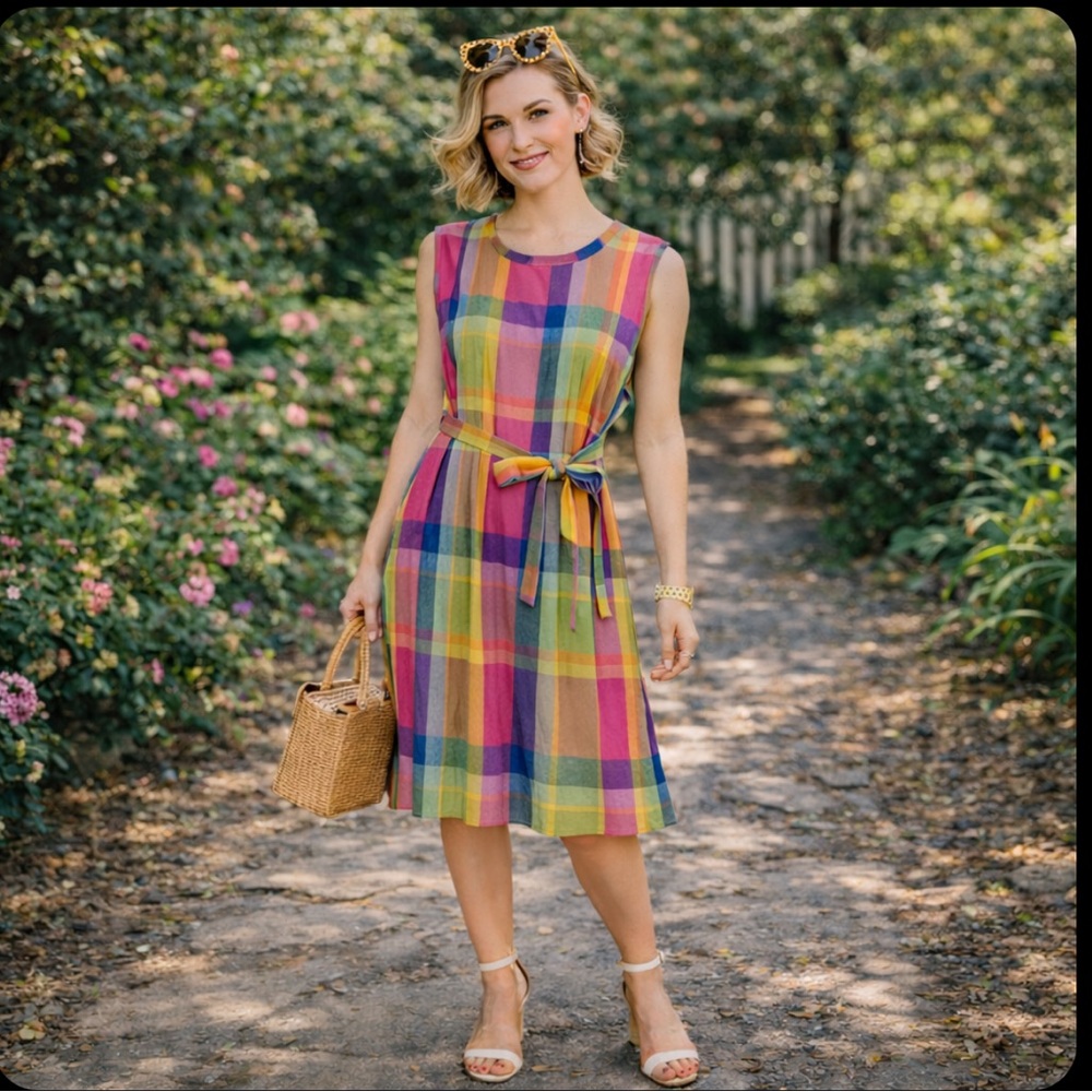 Vintage Plaid Linen Dress